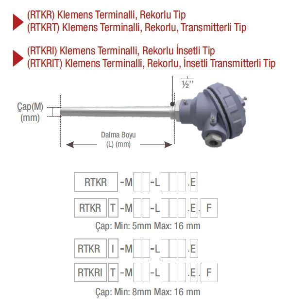 EMKO RTKRT TRANSMİTTERLİ KLEMENS TERMİNALLİ, REKORLU TİP PT100 TERMOREZİSTANS